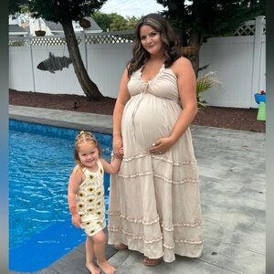 Cream Maxi Dress with Ruffle Details boho open back